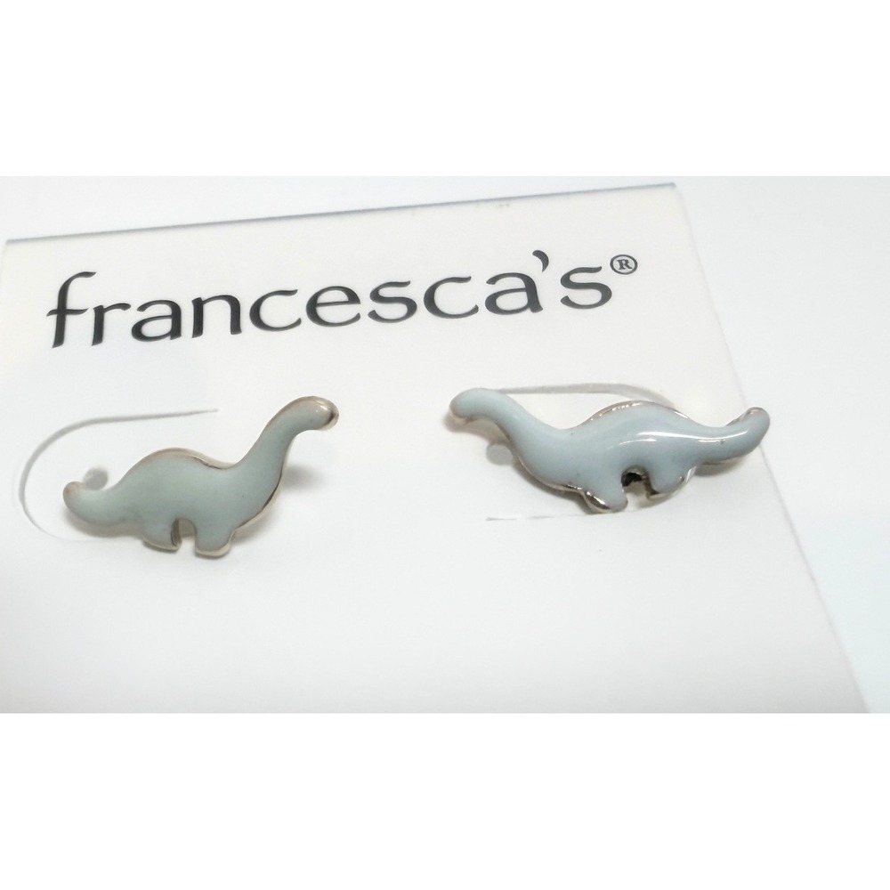 Francesca's Blue Enamel Dinosaur Stud Earrings Gold Tone New on Card